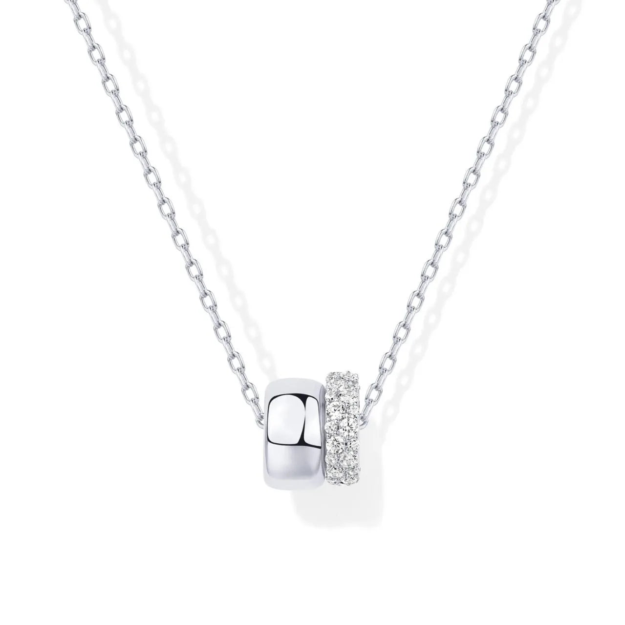 Collier Pendentif Rondelle Zircons - Plaqué Or 14K et Argent Sterling
