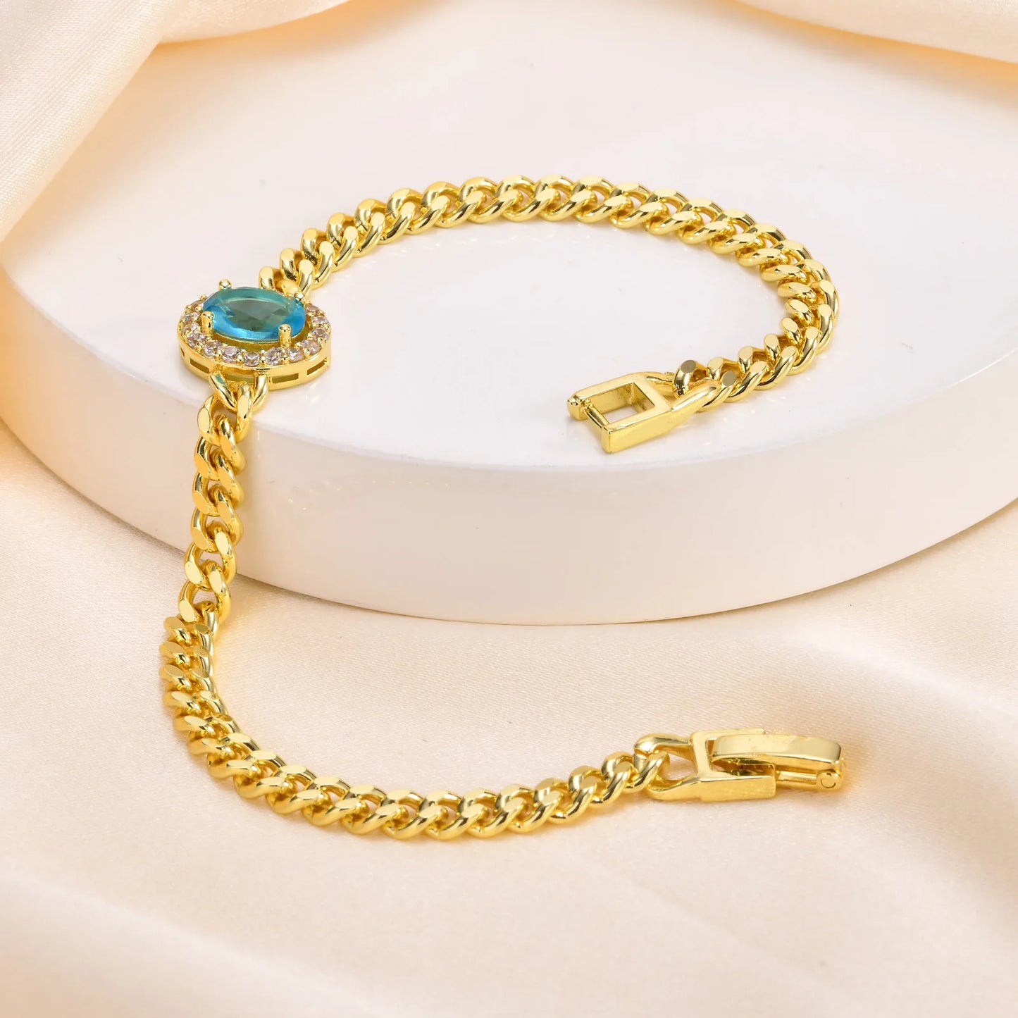 IWAMON-BIJOUX-Bracelets Chaîne Dorés avec Pierres - Zircons Colorés Femme