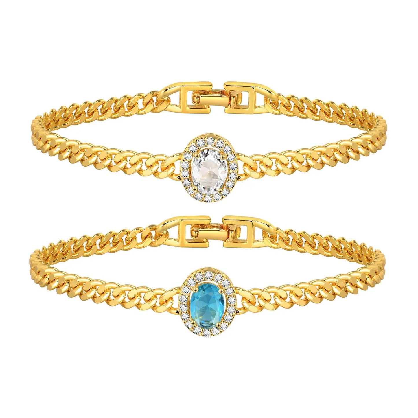 IWAMON-BIJOUX-Bracelets Chaîne Dorés avec Pierres - Zircons Colorés Femme