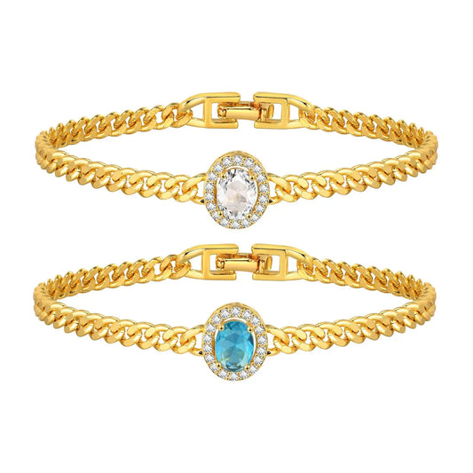 IWAMON-BIJOUX-Bracelets Chaîne Dorés avec Pierres - Zircons Colorés Femme