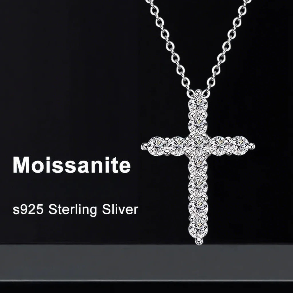 IWAMON-BIJOUX-Collier Croix Moissanite - Argent 925 Plaqué Or Blanc