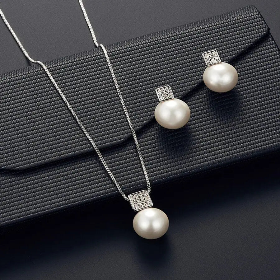 Set Bijoux Perles et Cristaux - Collier et Boucles d'Oreilles Argenté
