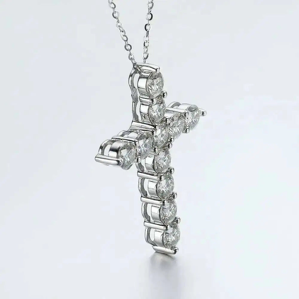 IWAMON-BIJOUX-Collier Croix Moissanite - Argent 925 Plaqué Or Blanc
