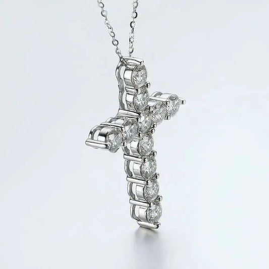 IWAMON-BIJOUX-Collier Croix Moissanite - Argent 925 Plaqué Or Blanc