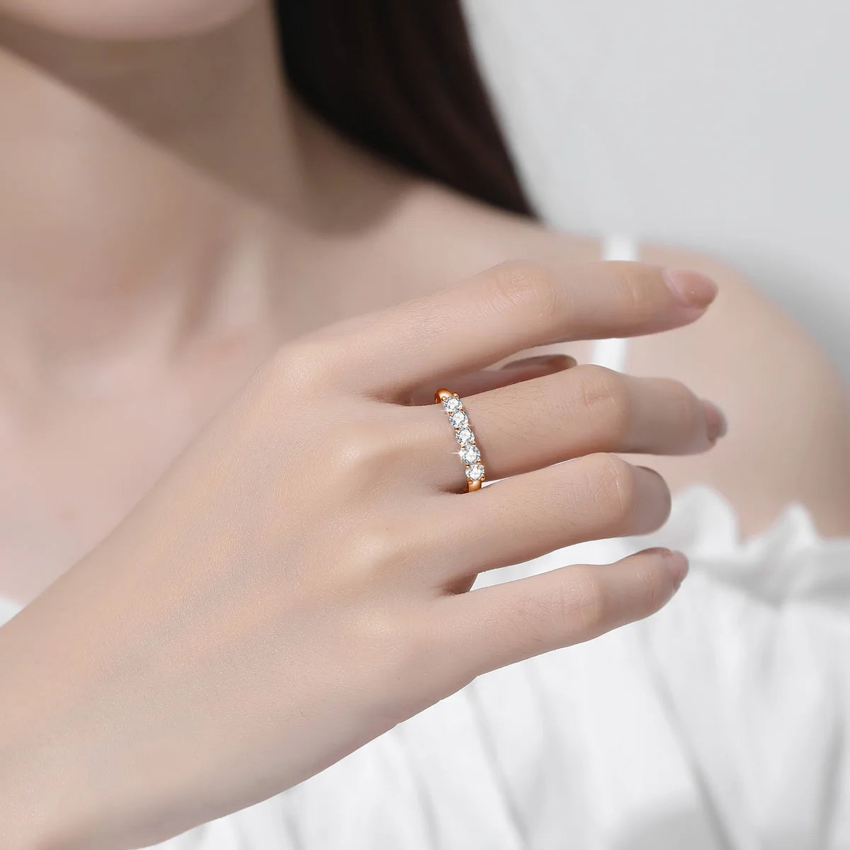 Bague Alliance 5 Pierres Moissanite Argent 925 - Cadeau de Noël Élégant