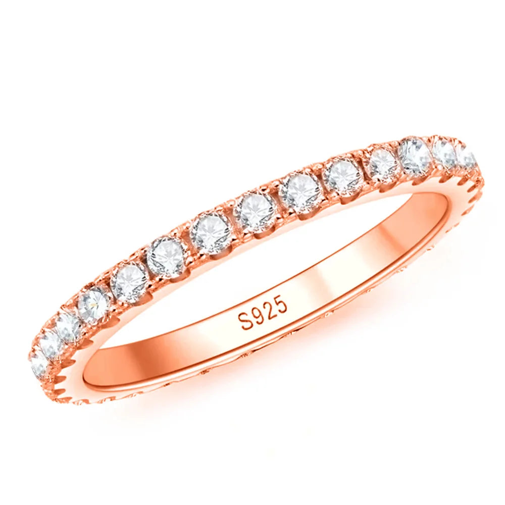 Bague Alliance Éternité Moissanite 2mm - Argent 925 Plaqué Or 18k