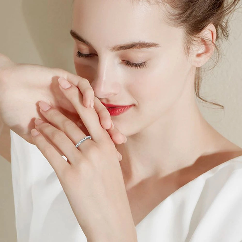 Bague Alliance Éternité Moissanite 2mm - Argent 925 Plaqué Or 18k