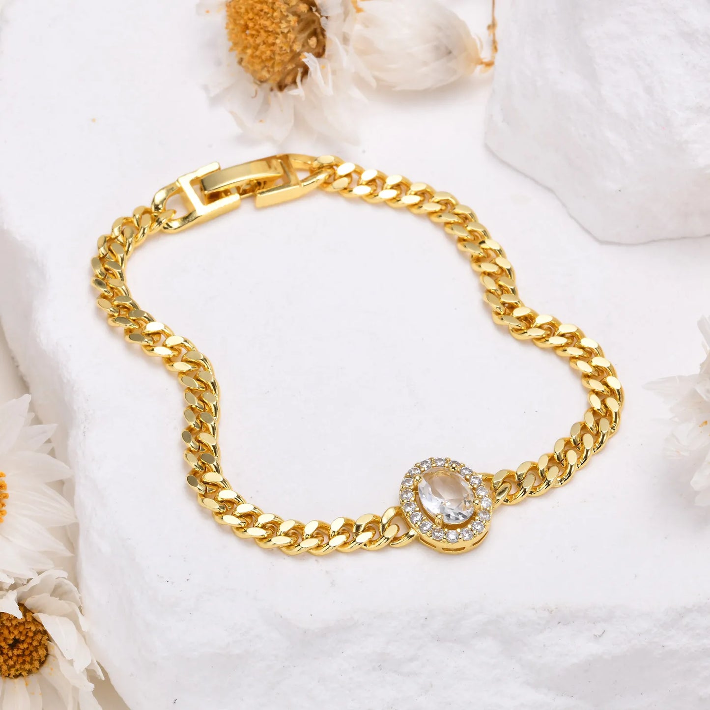 IWAMON-BIJOUX-Bracelets Chaîne Dorés avec Pierres - Zircons Colorés Femme