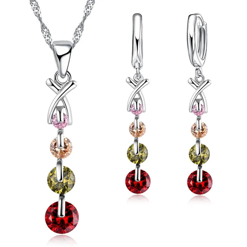 IWAMON-BIJOUX : Parure Élégante Cristaux Multicolores - Argent 925 Rhodié