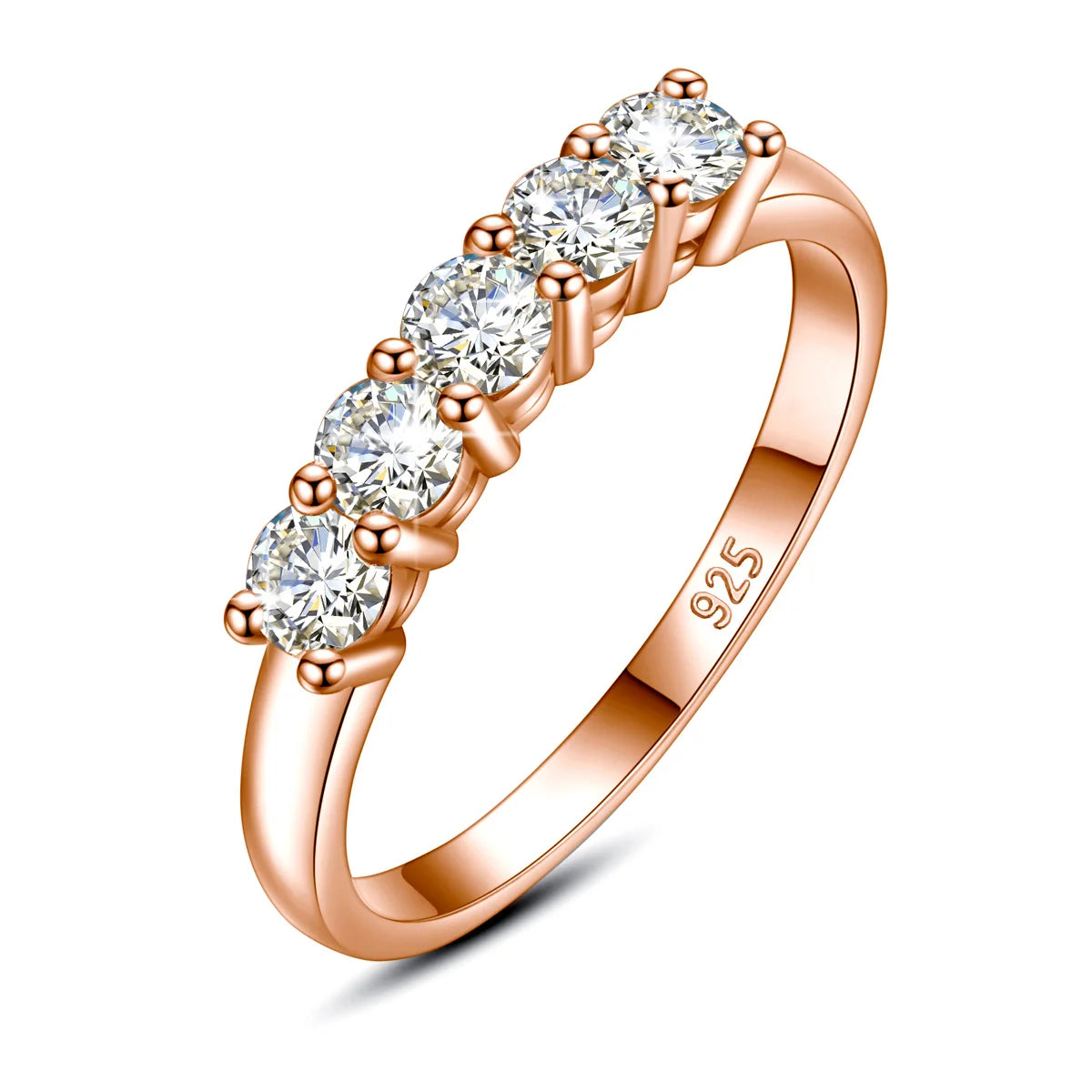 Bague Alliance 5 Pierres Moissanite Argent 925 - Cadeau de Noël Élégant