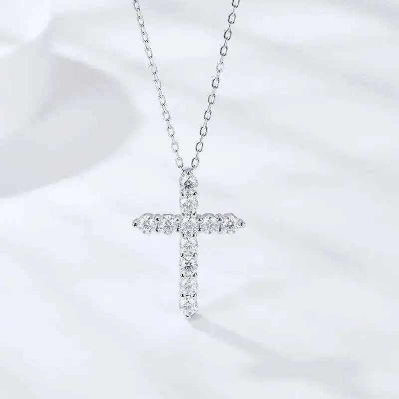 IWAMON-BIJOUX-Collier Croix Moissanite - Argent 925 Plaqué Or Blanc
