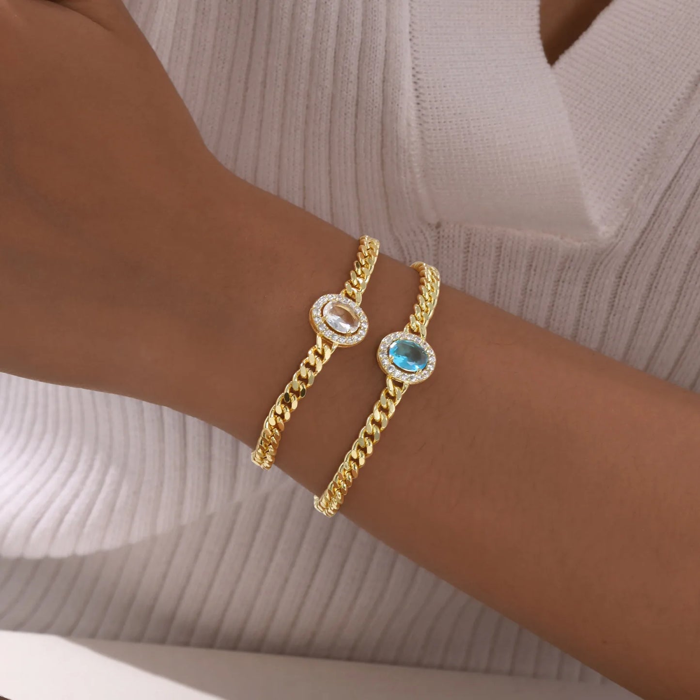 IWAMON-BIJOUX-Bracelets Chaîne Dorés avec Pierres - Zircons Colorés Femme