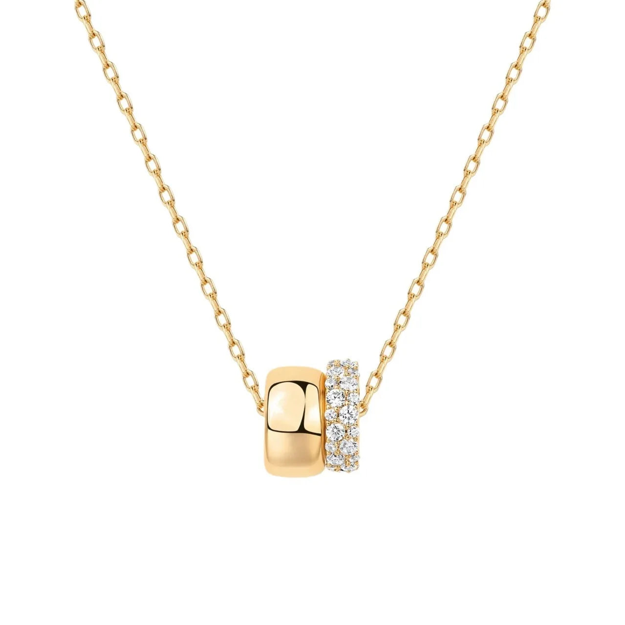 Collier Pendentif Rondelle Zircons - Plaqué Or 14K et Argent Sterling