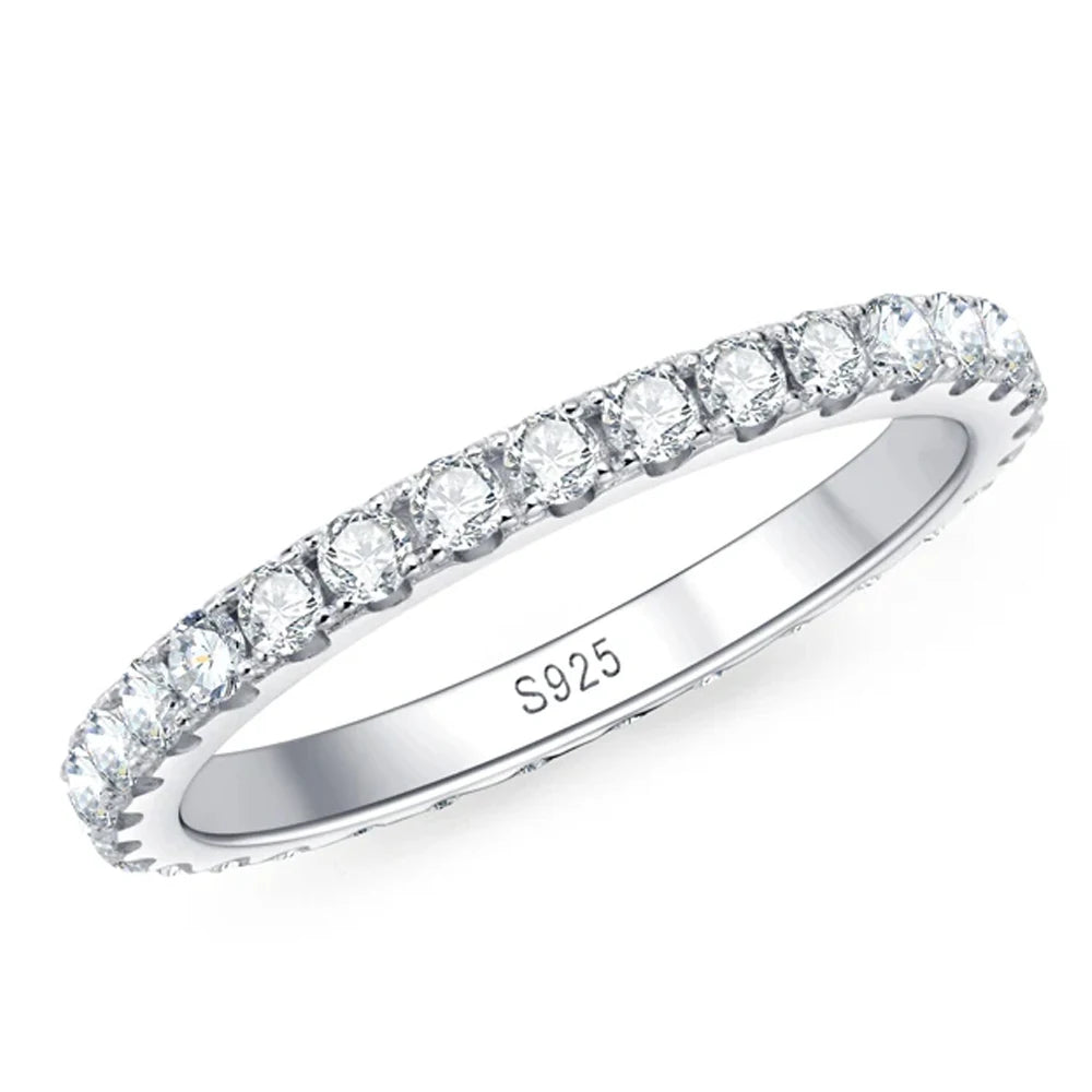 Bague Alliance Éternité Moissanite 2mm - Argent 925 Plaqué Or 18k
