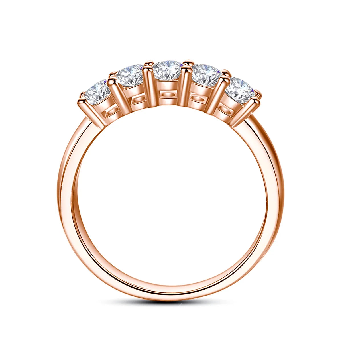 Bague Alliance 5 Pierres Moissanite Argent 925 - Cadeau de Noël Élégant