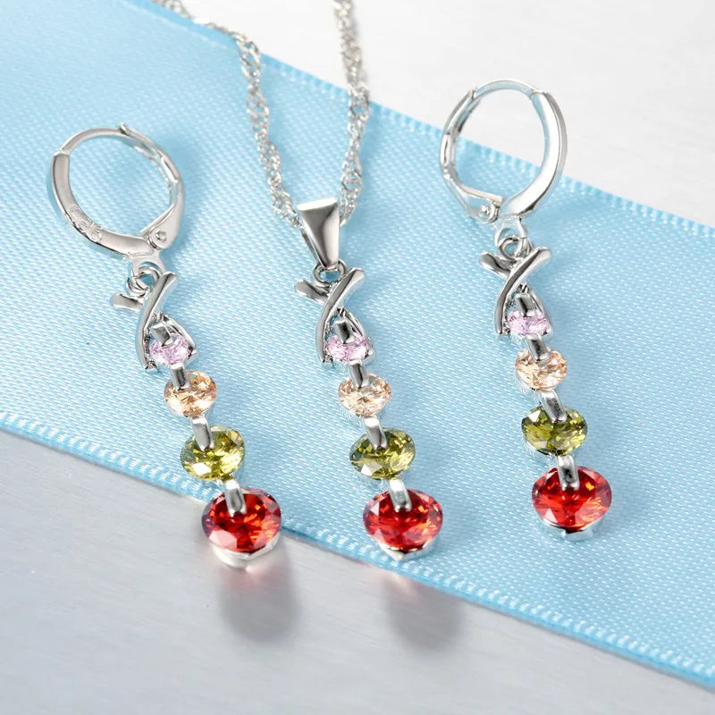IWAMON-BIJOUX : Parure Élégante Cristaux Multicolores - Argent 925 Rhodié