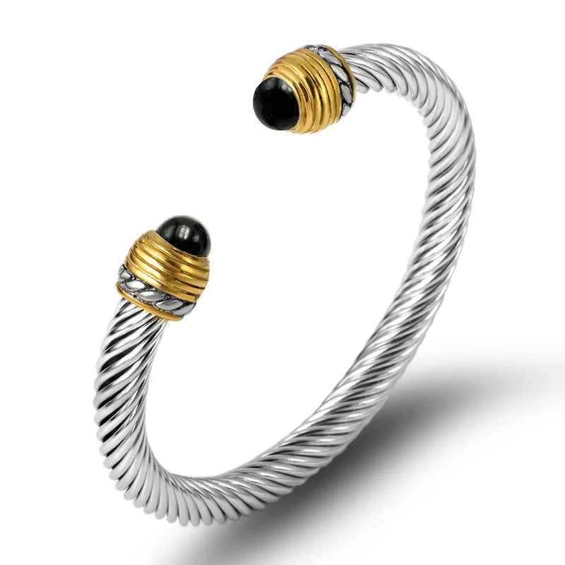 Bracelet Jonc Torsadé Acier Inoxydable - Ajustable