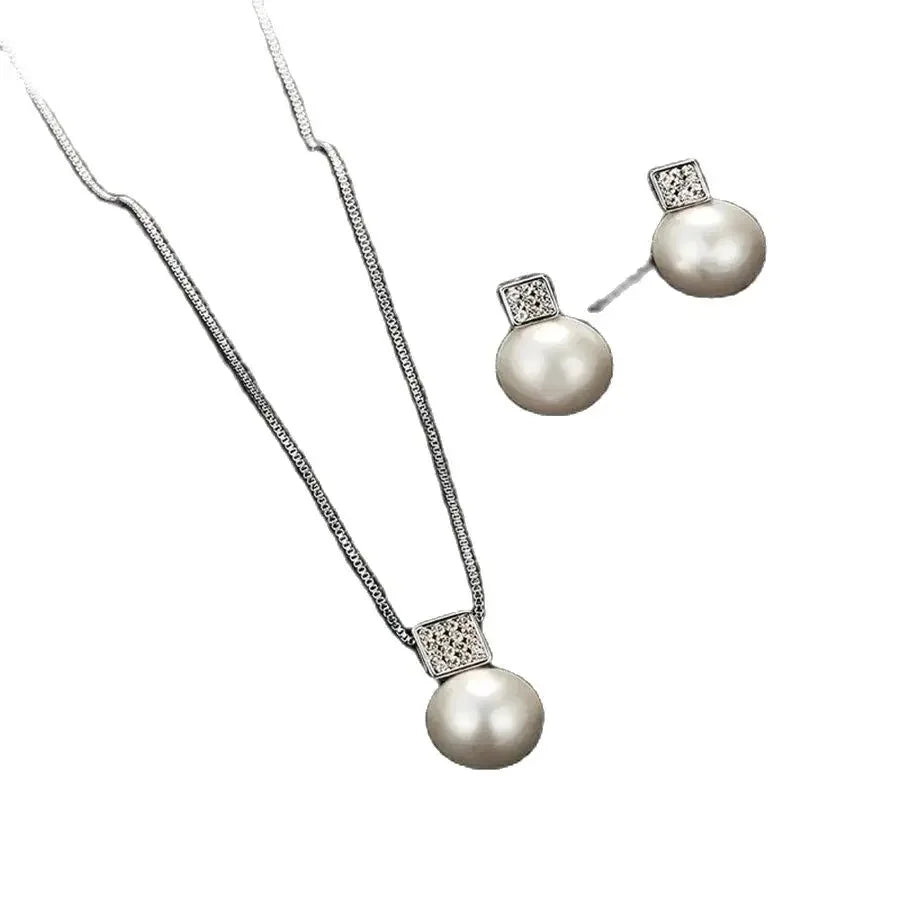 Set Bijoux Perles et Cristaux - Collier et Boucles d'Oreilles Argenté