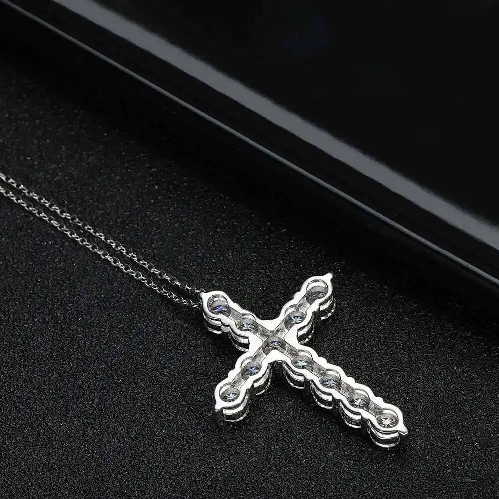 IWAMON-BIJOUX-Collier Croix Moissanite - Argent 925 Plaqué Or Blanc