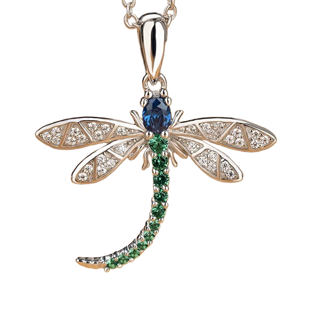 Collier Pendentif Libellule Élégant - Zircons Colorés