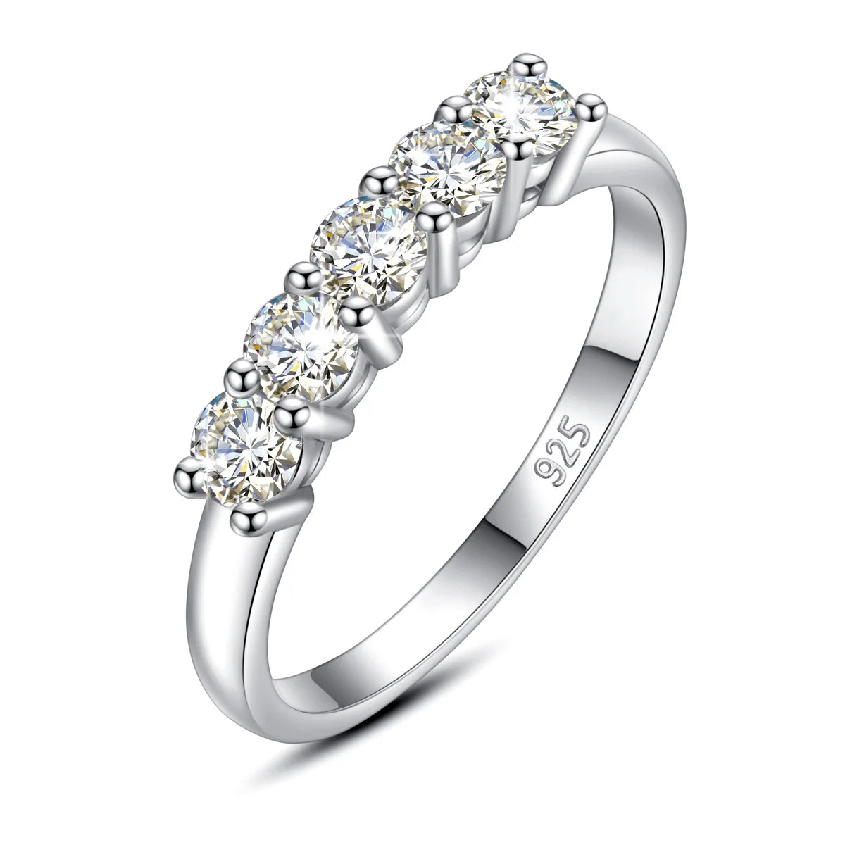 Bague Alliance 5 Pierres Moissanite Argent 925 - Cadeau de Noël Élégant