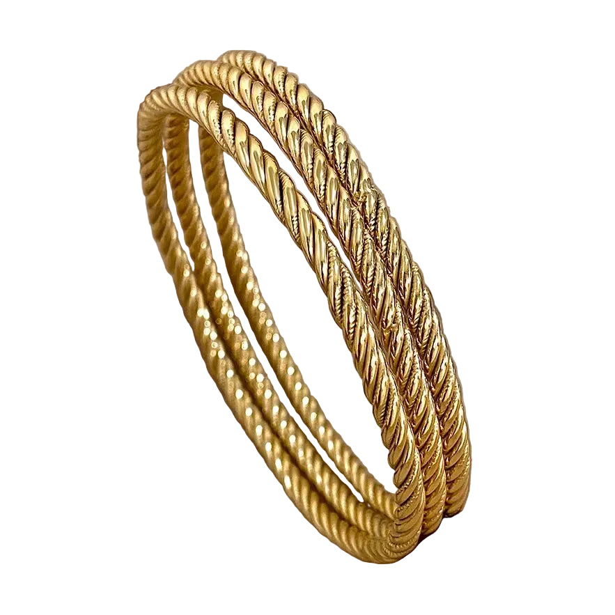 Ensemble de 3 Bracelets Joncs en Acier Inoxydable Plaqué Or 18K pour Femme Tendance Chic Torsadés