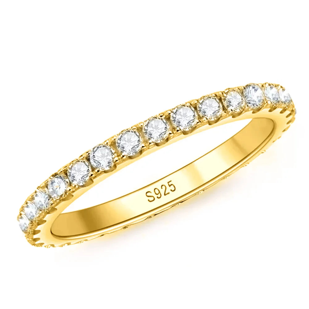 Bague Alliance Éternité Moissanite 2mm - Argent 925 Plaqué Or 18k