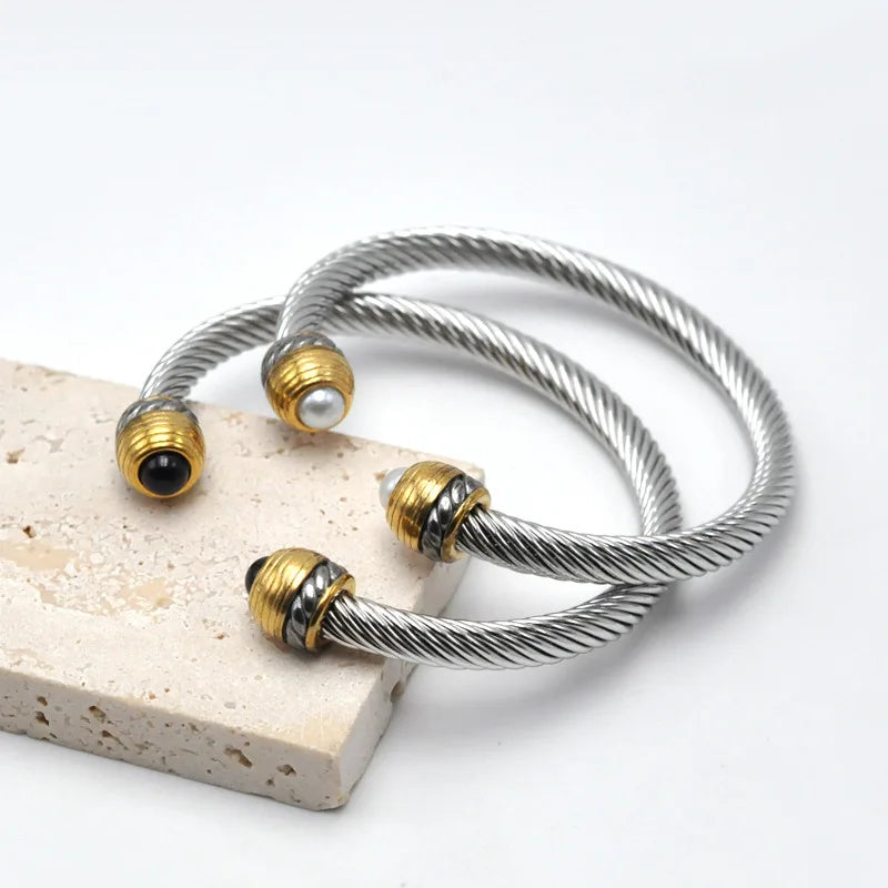 Bracelet Jonc Torsadé Acier Inoxydable - Ajustable