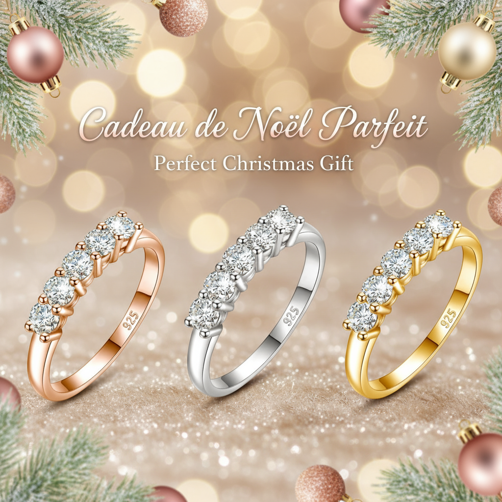 Bannière Cadeau de Noël - Bague Alliance 5 Moissanites
