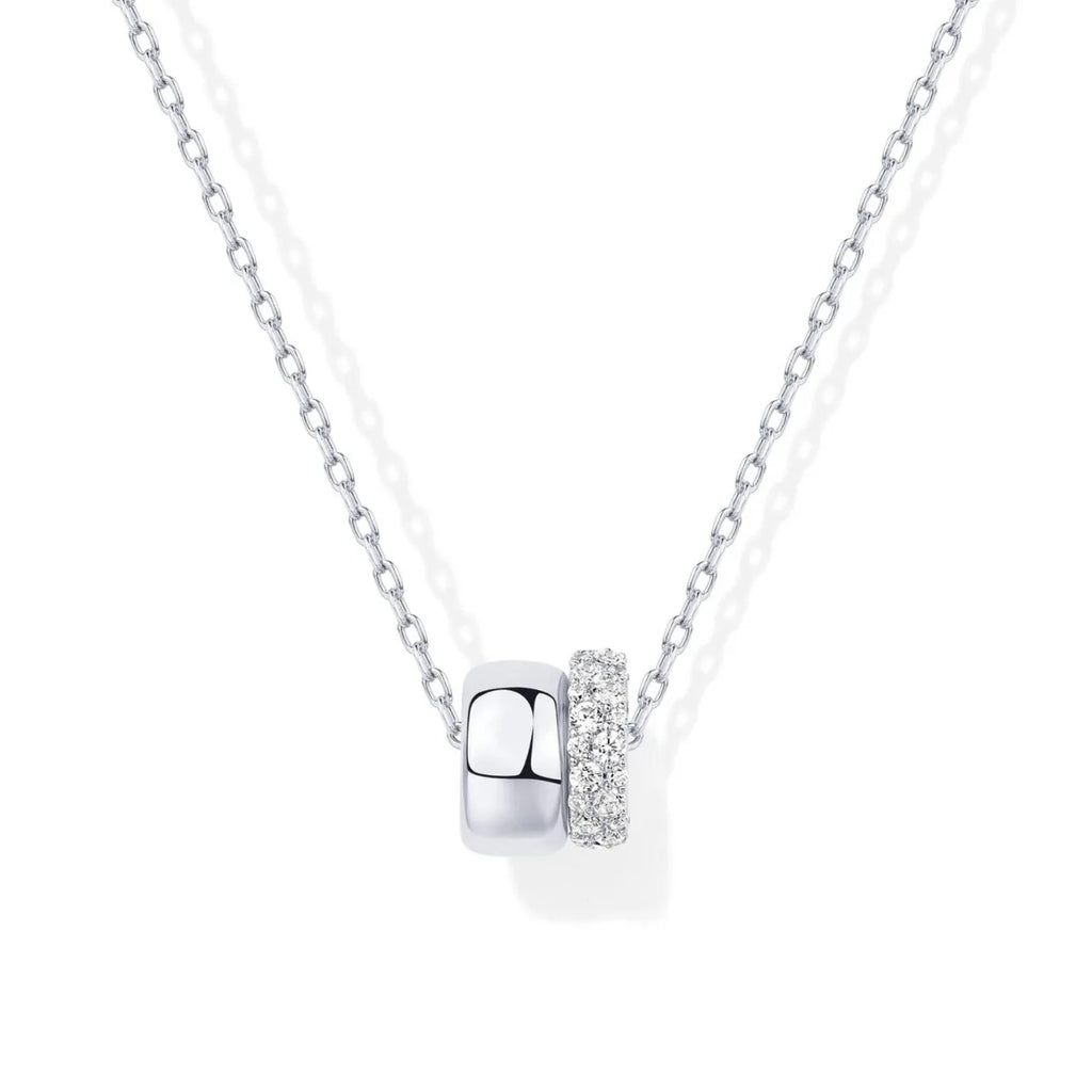 Collier Pendentif Rondelle Zircons - Plaqué Or 14K et Argent Sterling