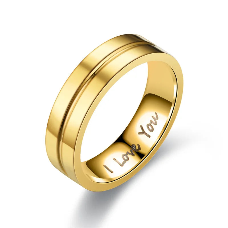 IWAMON-BIJOUX- Alliances dorées couple avec gravure "I Love You"