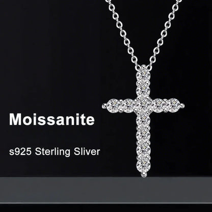 IWAMON-BIJOUX-Collier Croix Moissanite - Argent 925 Plaqué Or Blanc