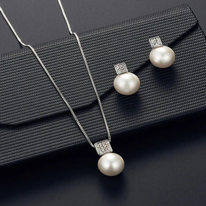 Set Bijoux Perles et Cristaux - Collier et Boucles d'Oreilles Argenté