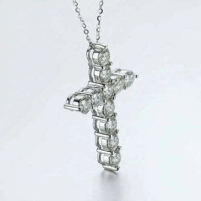 IWAMON-BIJOUX-Collier Croix Moissanite - Argent 925 Plaqué Or Blanc