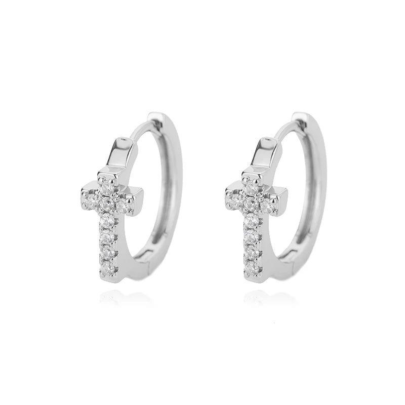 Petites Créoles Croix Zircon - Acier Inoxydable Or/Argent