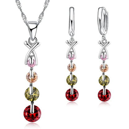 IWAMON-BIJOUX : Parure Élégante Cristaux Multicolores - Argent 925 Rhodié