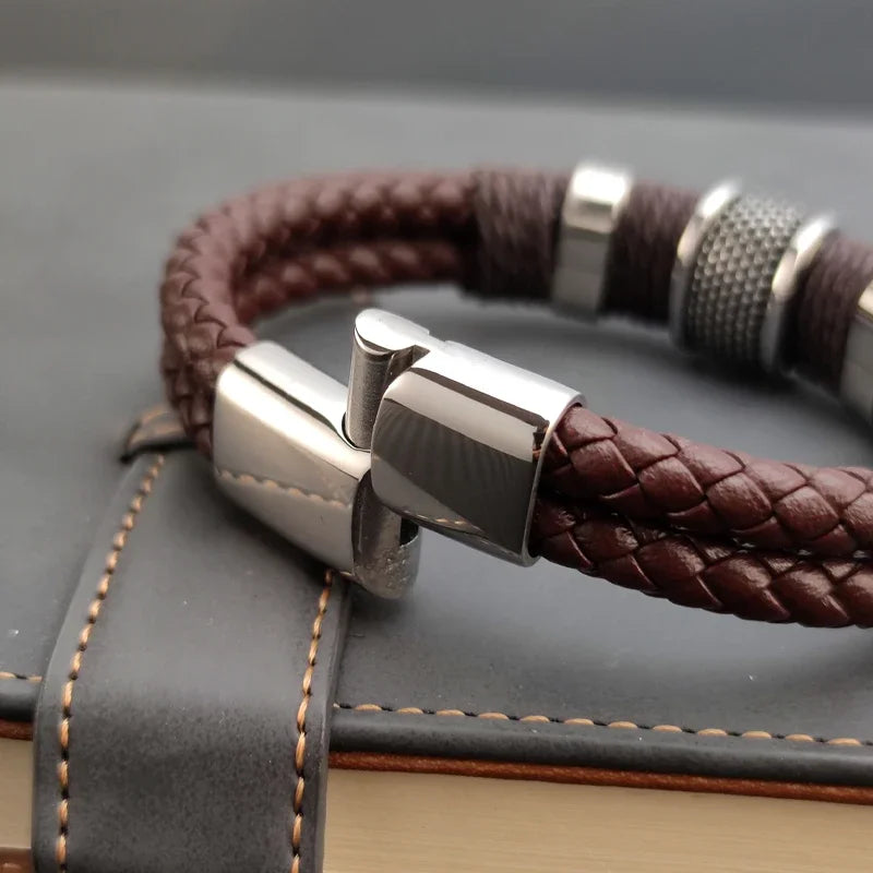 IWAMON-BIJOUX-Bracelet en cuir tressé multicouche pour homme