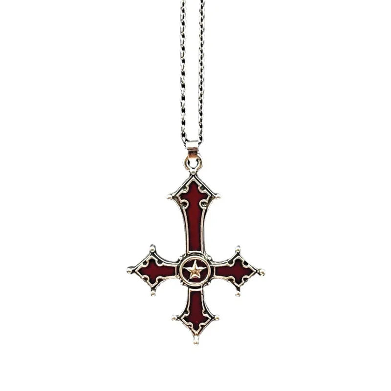 IWAMON-BIJOUX-Collier Croix Gothique Punk Rouge