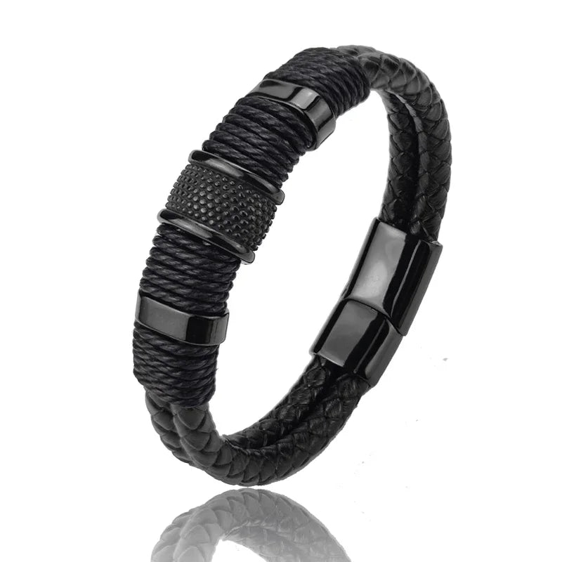 IWAMON-BIJOUX-Bracelet en cuir tressé multicouche pour homme