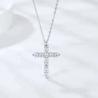IWAMON-BIJOUX-Collier Croix Moissanite - Argent 925 Plaqué Or Blanc