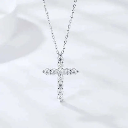 IWAMON-BIJOUX-Collier Croix Moissanite - Argent 925 Plaqué Or Blanc