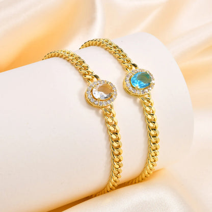 IWAMON-BIJOUX-Bracelets Chaîne Dorés avec Pierres - Zircons Colorés Femme