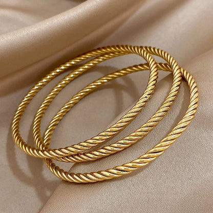 Ensemble de 3 Bracelets Joncs en Acier Inoxydable Plaqué Or 18K pour Femme Tendance Chic Torsadés