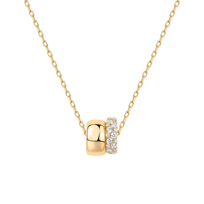 Collier Pendentif Rondelle Zircons - Plaqué Or 14K et Argent Sterling