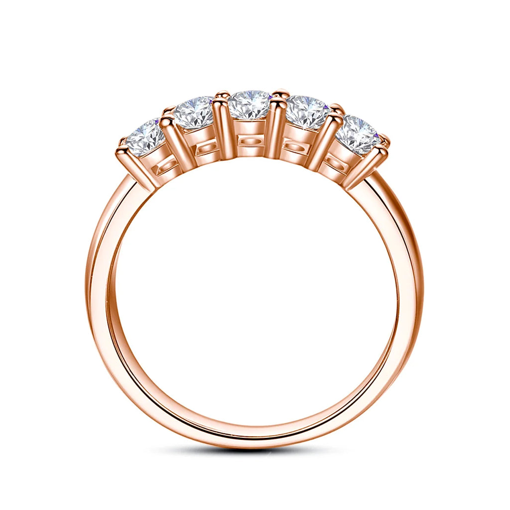 Bague Alliance 5 Pierres Moissanite Argent 925 - Cadeau de Noël Élégant