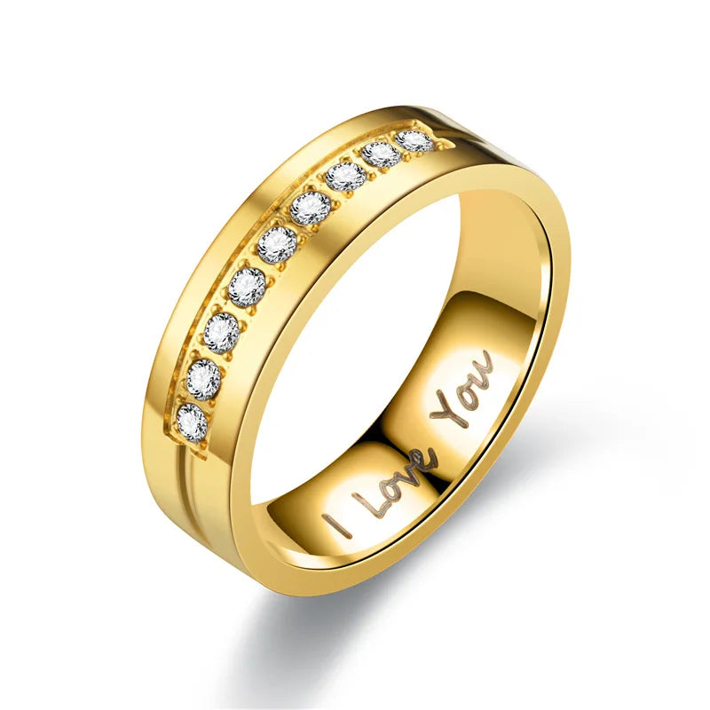 IWAMON-BIJOUX- Alliances dorées couple avec gravure "I Love You"