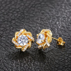 IWAMON-BIJOUX-Boucles d'Oreilles Fleur Dorées - Plaque or Brillants Femme