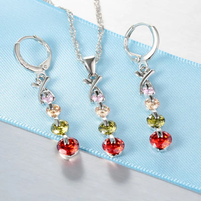 IWAMON-BIJOUX : Parure Élégante Cristaux Multicolores - Argent 925 Rhodié