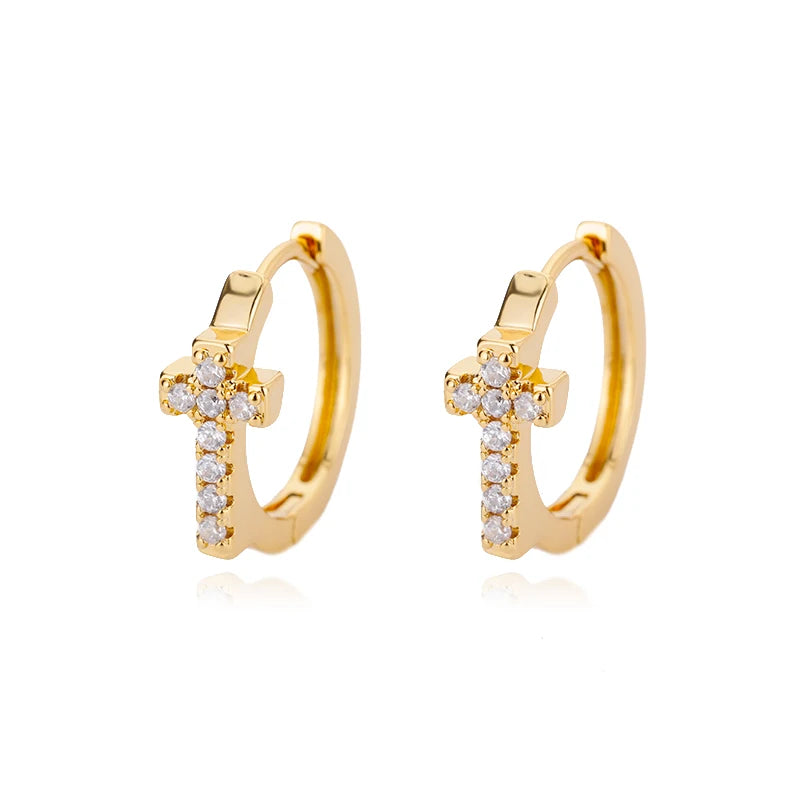 Petites Créoles Croix Zircon - Acier Inoxydable Or/Argent