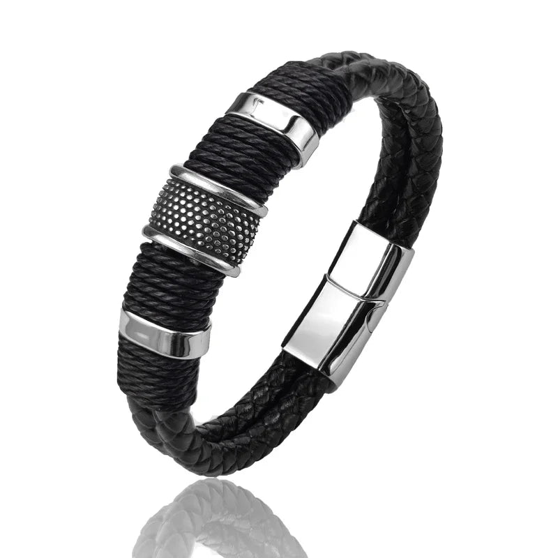 IWAMON-BIJOUX-Bracelet en cuir tressé multicouche pour homme